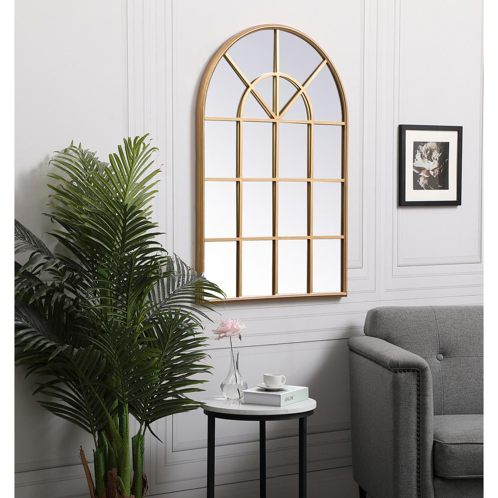 Metal windowpane mirror 28 inch x 41 inch in in Brass. Picture 2