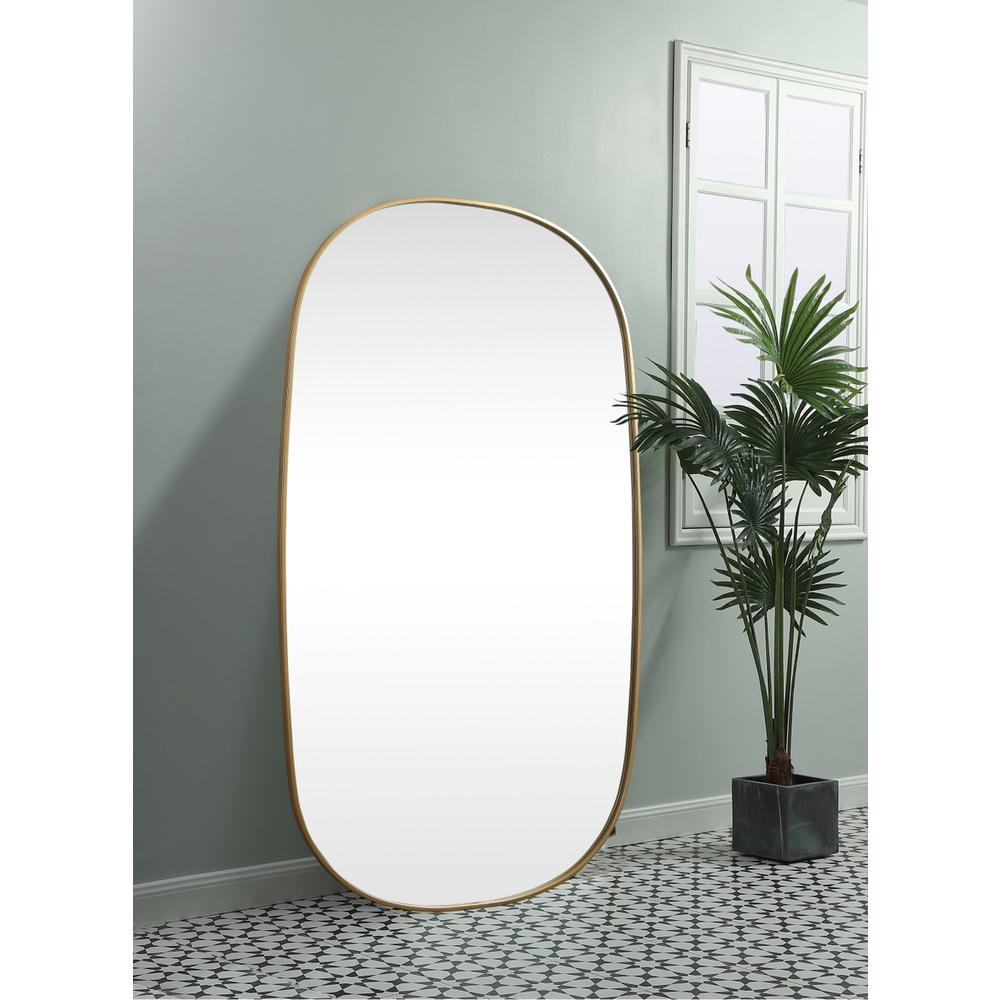 Metal Frame Oval Mirror 36x60 Inch in Brass. Picture 4