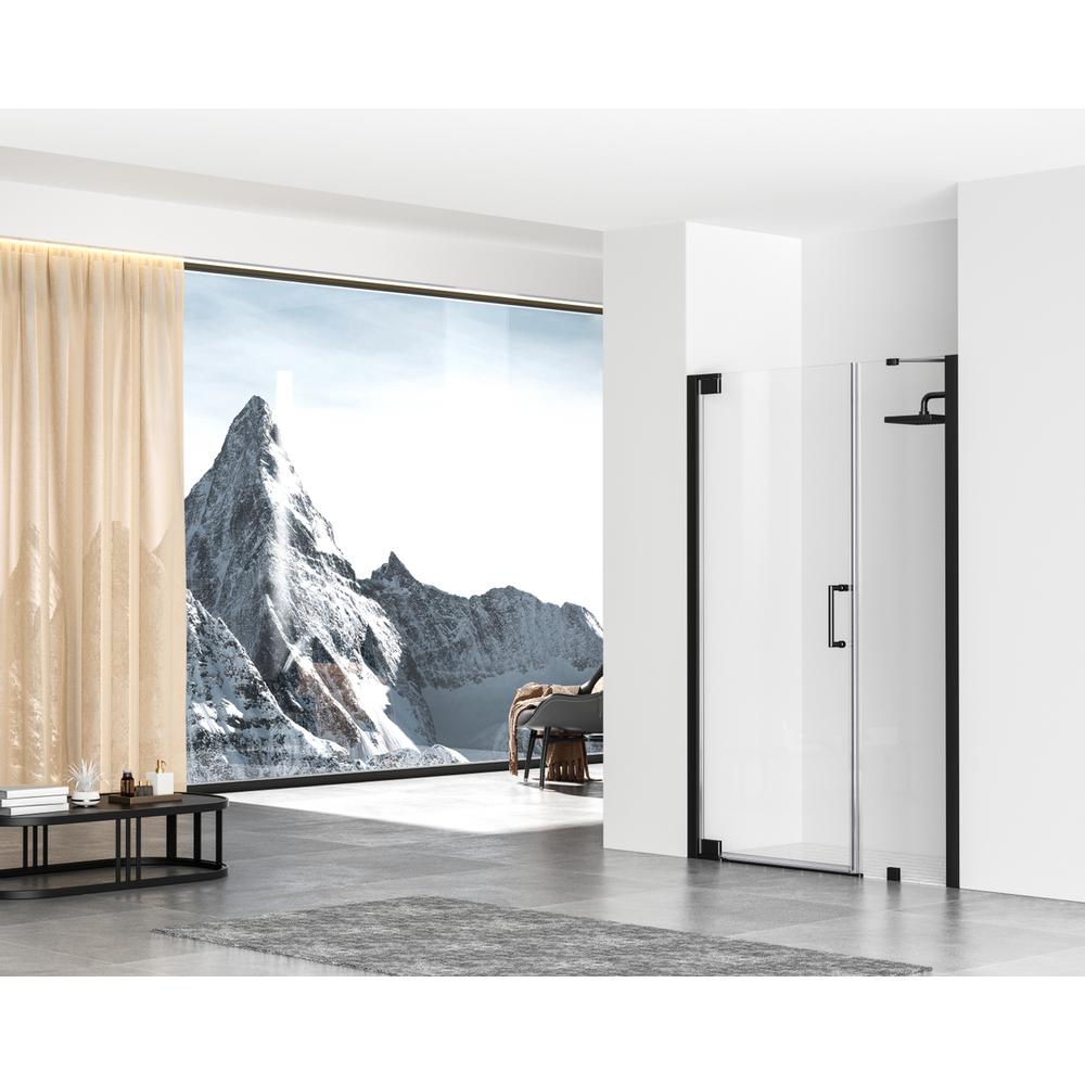 Semi-frameless hinged shower door 48 x 72 Matte Black. Picture 11