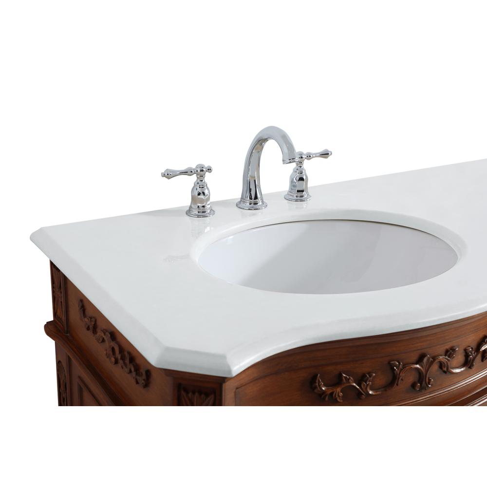 72 inch Double Bathroom vanity in Teak with ivory white engineered marble. Picture 11