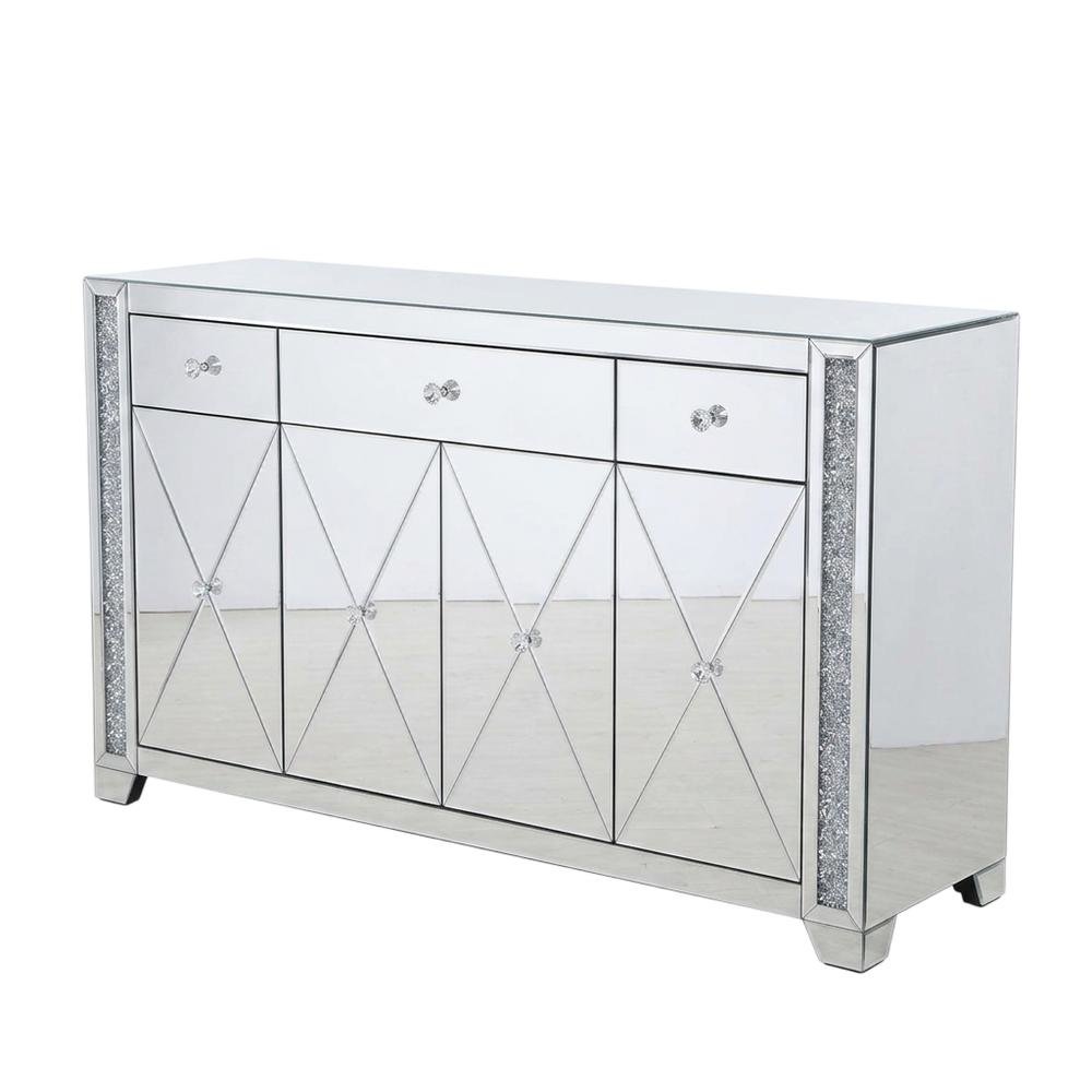 Silver mirrored credenza with crystal accents and sleek design. Picture 1