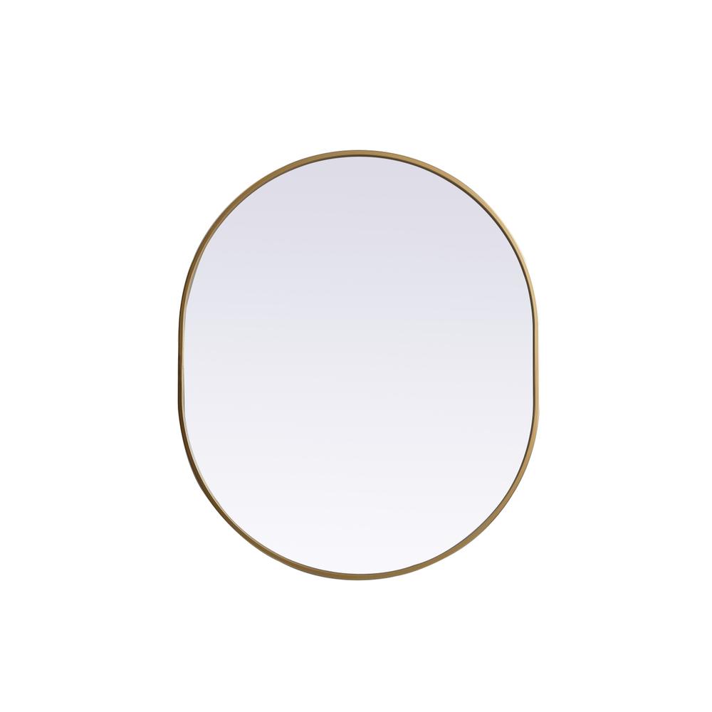 Metal Frame Oval Mirror 30x36 Inch in Brass. Picture 1