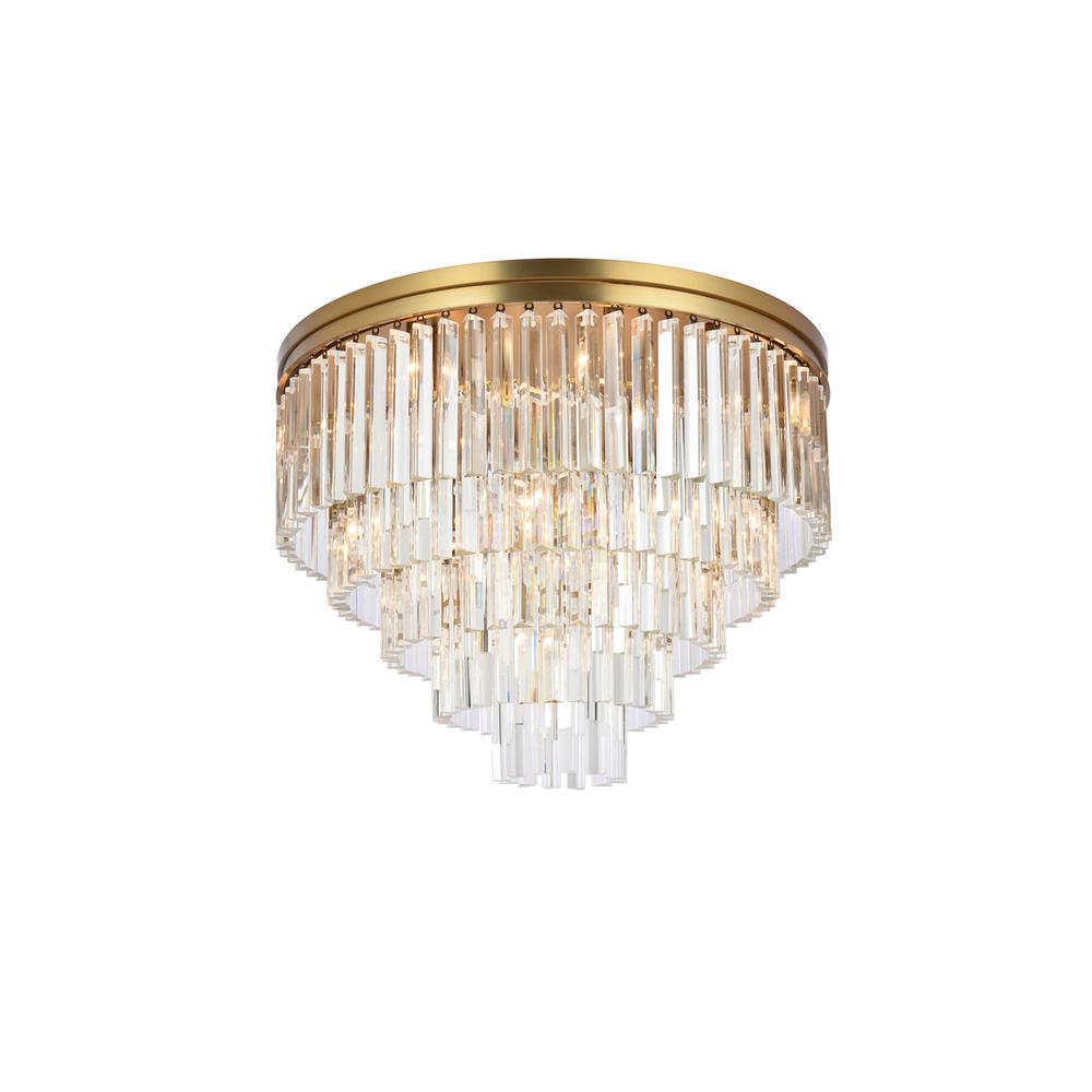 Sydney 32 inch round crystal flush mount in satin gold. Picture 2