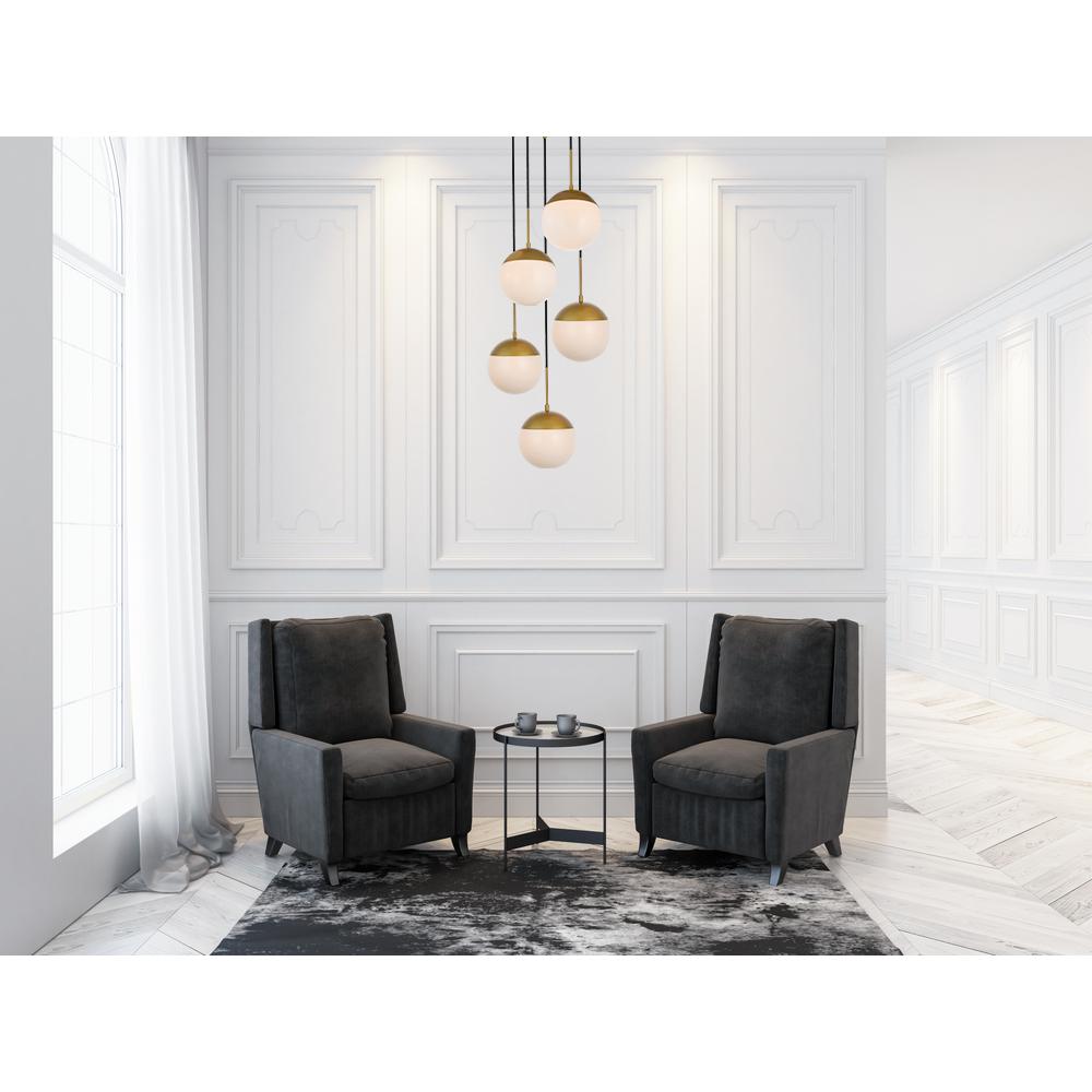 Eclipse 5 Lights Brass Pendant With Frosted White Glass. Picture 6