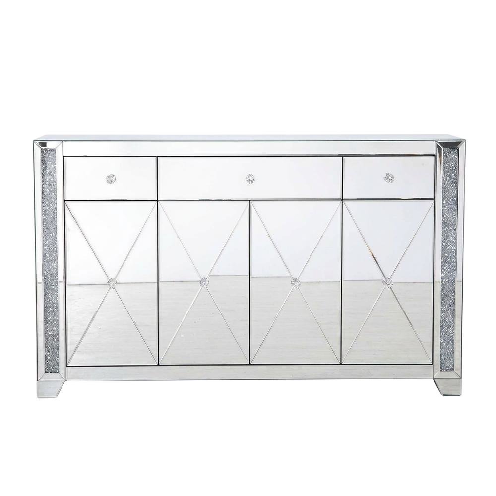 Silver mirrored credenza with crystal accents and sleek design. Picture 4
