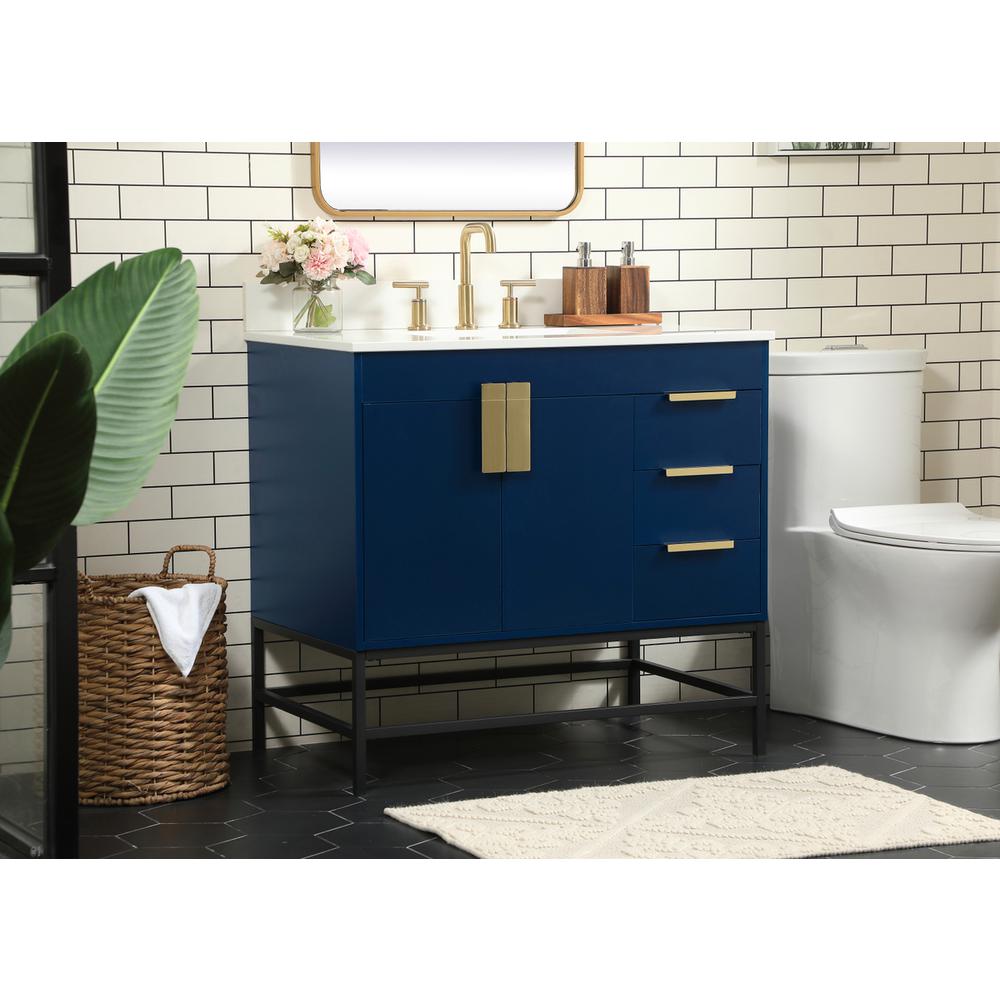 36 inch Single bathroom vanity in blue with backsplash. Picture 2