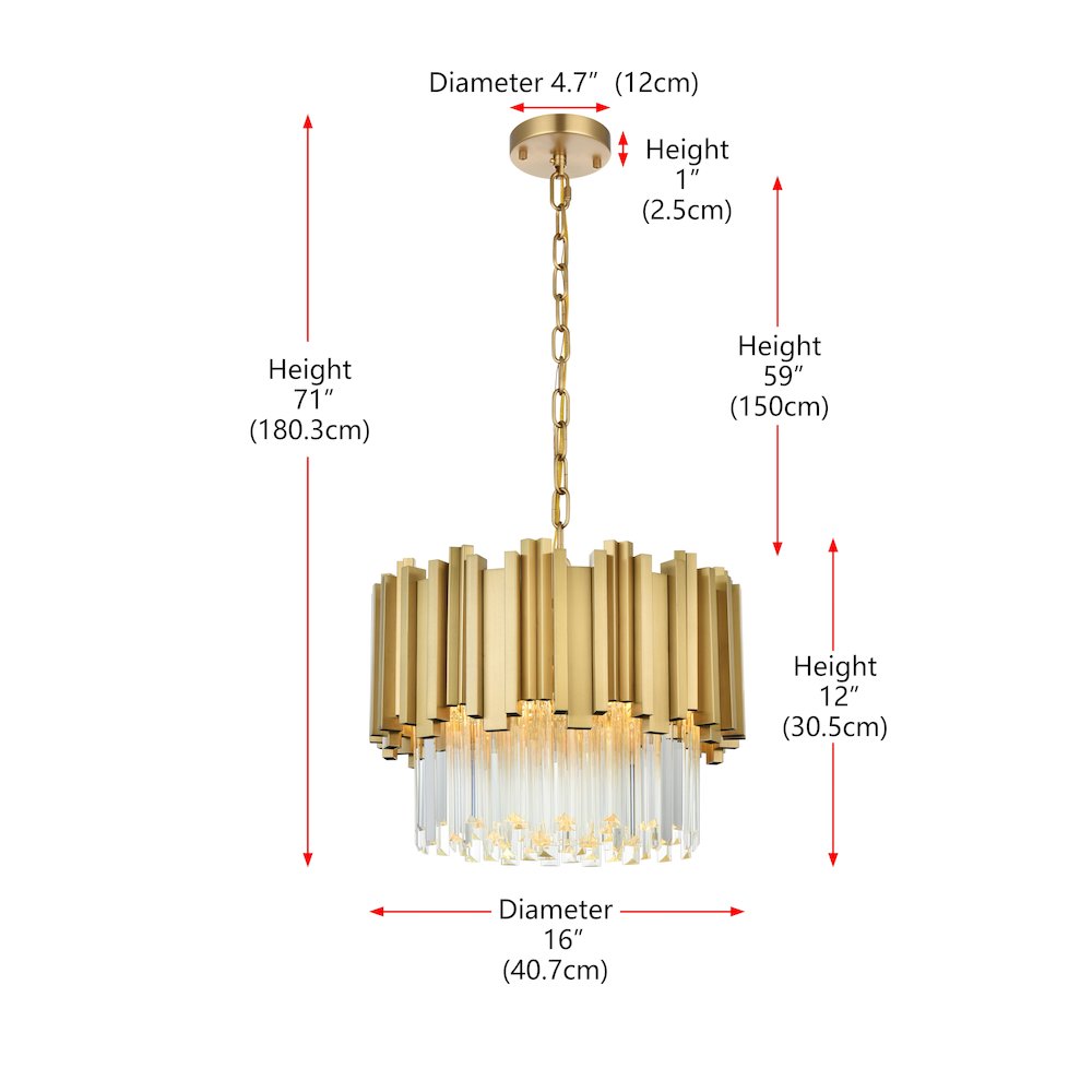 Willow 16 Inch Chandelier In Satin Gold. Picture 8