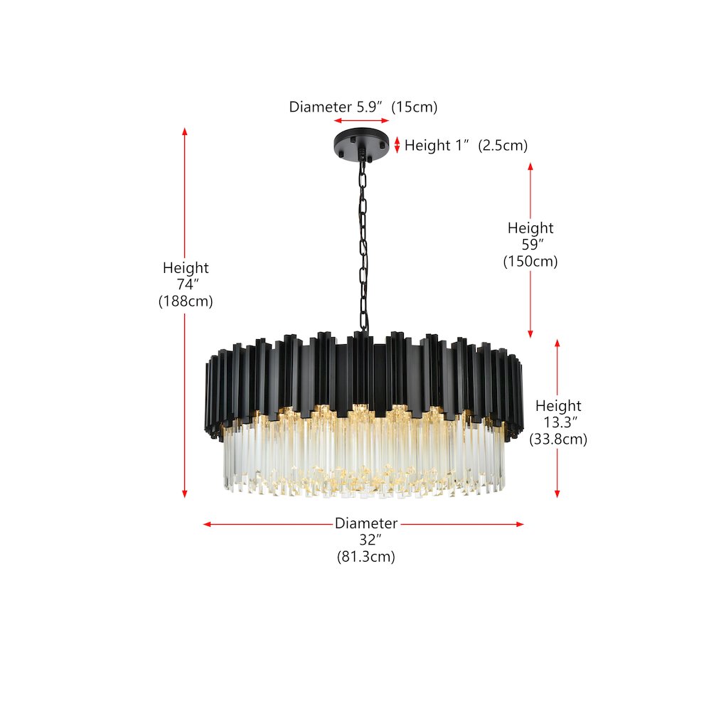 Willow 32 Inch Chandelier In Black. Picture 8