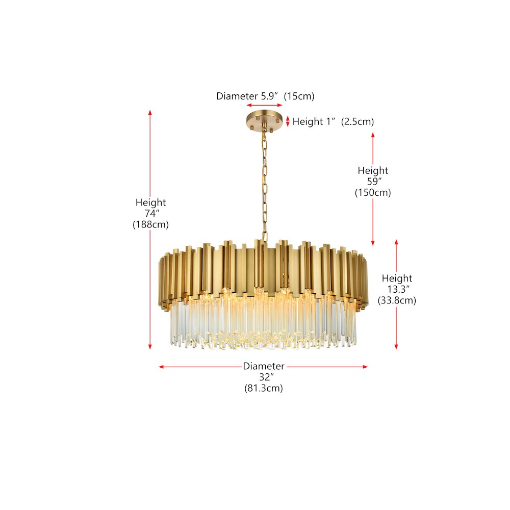 Willow 32 Inch Chandelier In Satin Gold. Picture 8