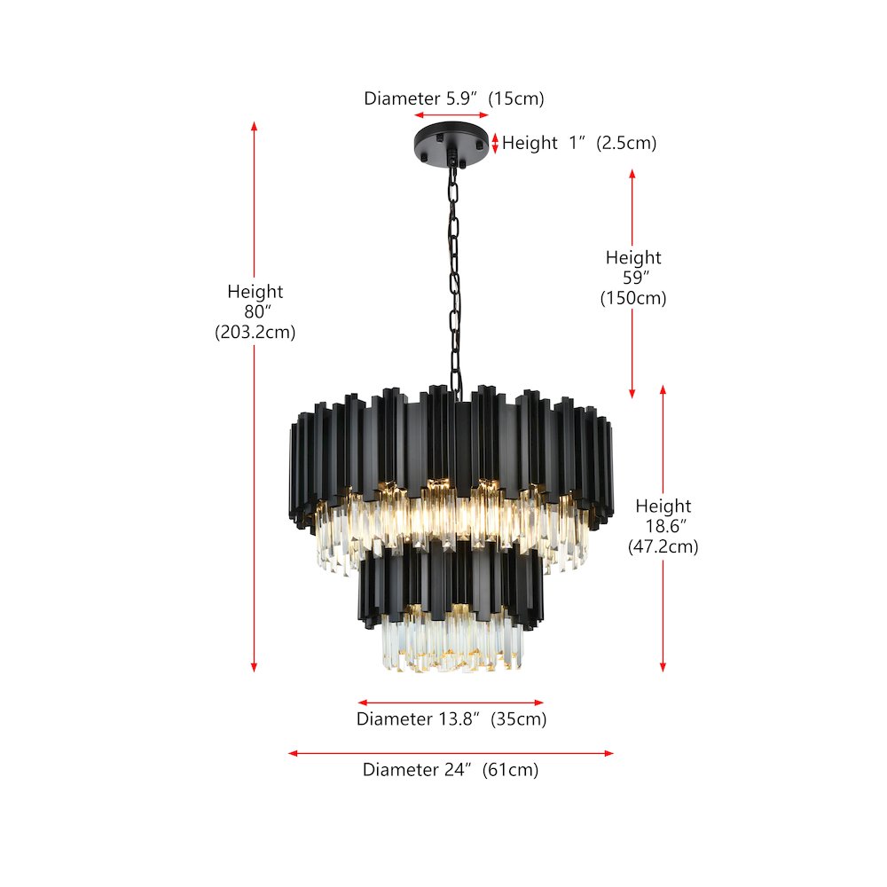 Willow 24 Inch Chandelier In Black. Picture 8