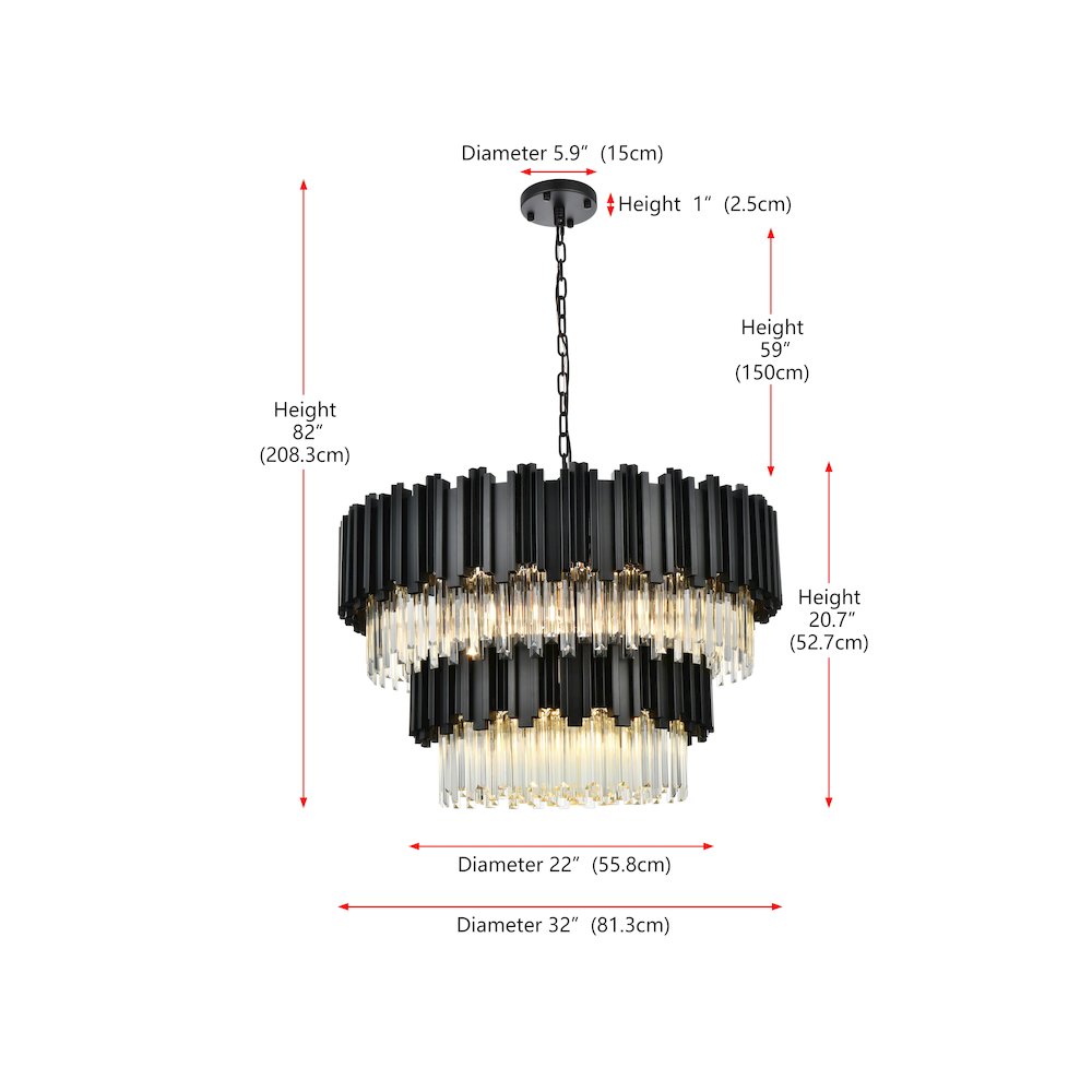 Willow 32 Inch Chandelier In Black. Picture 8