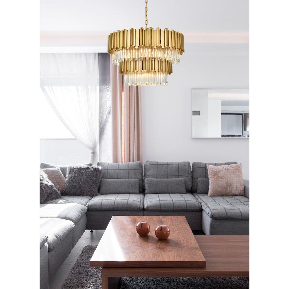 Willow 32 Inch Chandelier In Satin Gold. Picture 2