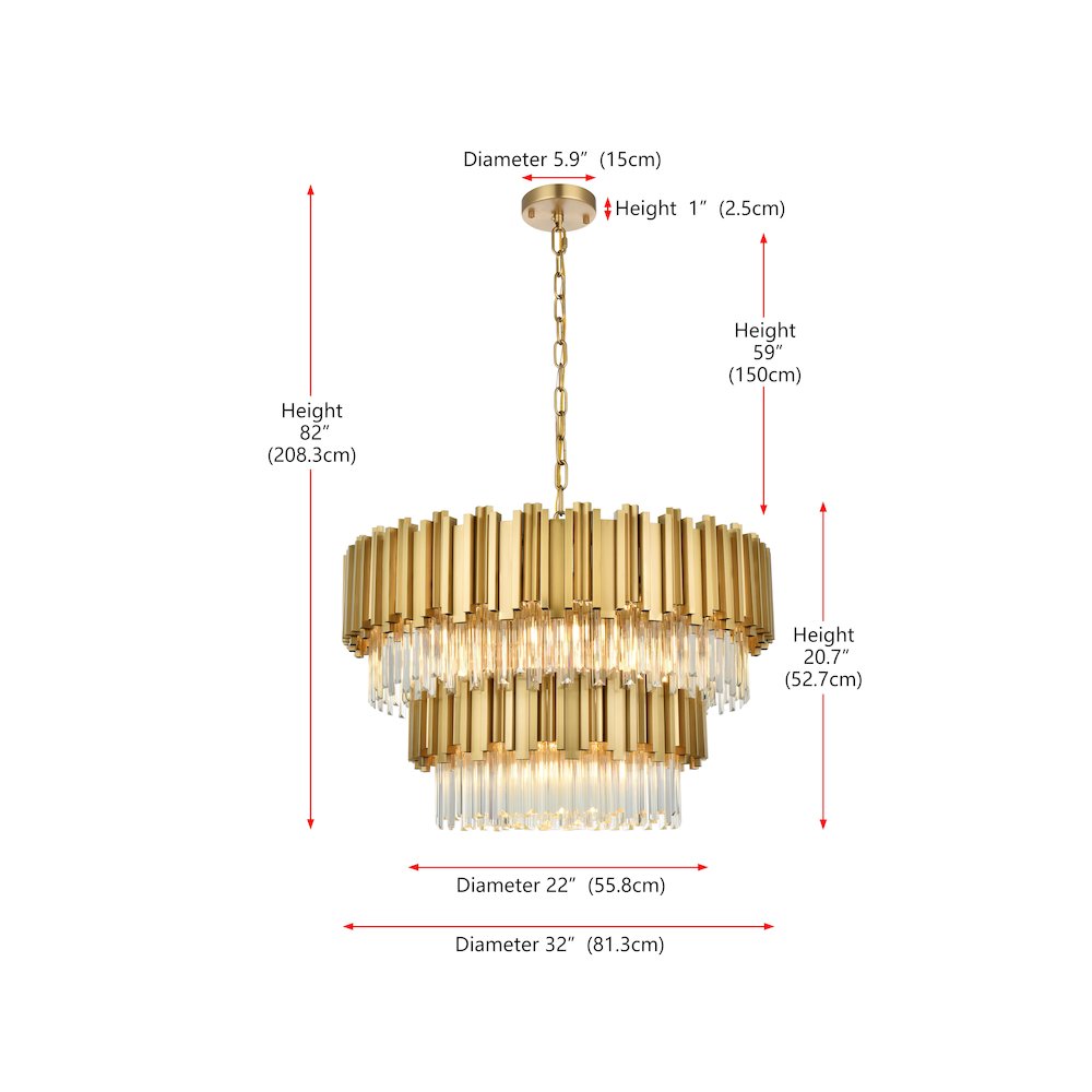 Willow 32 Inch Chandelier In Satin Gold. Picture 8