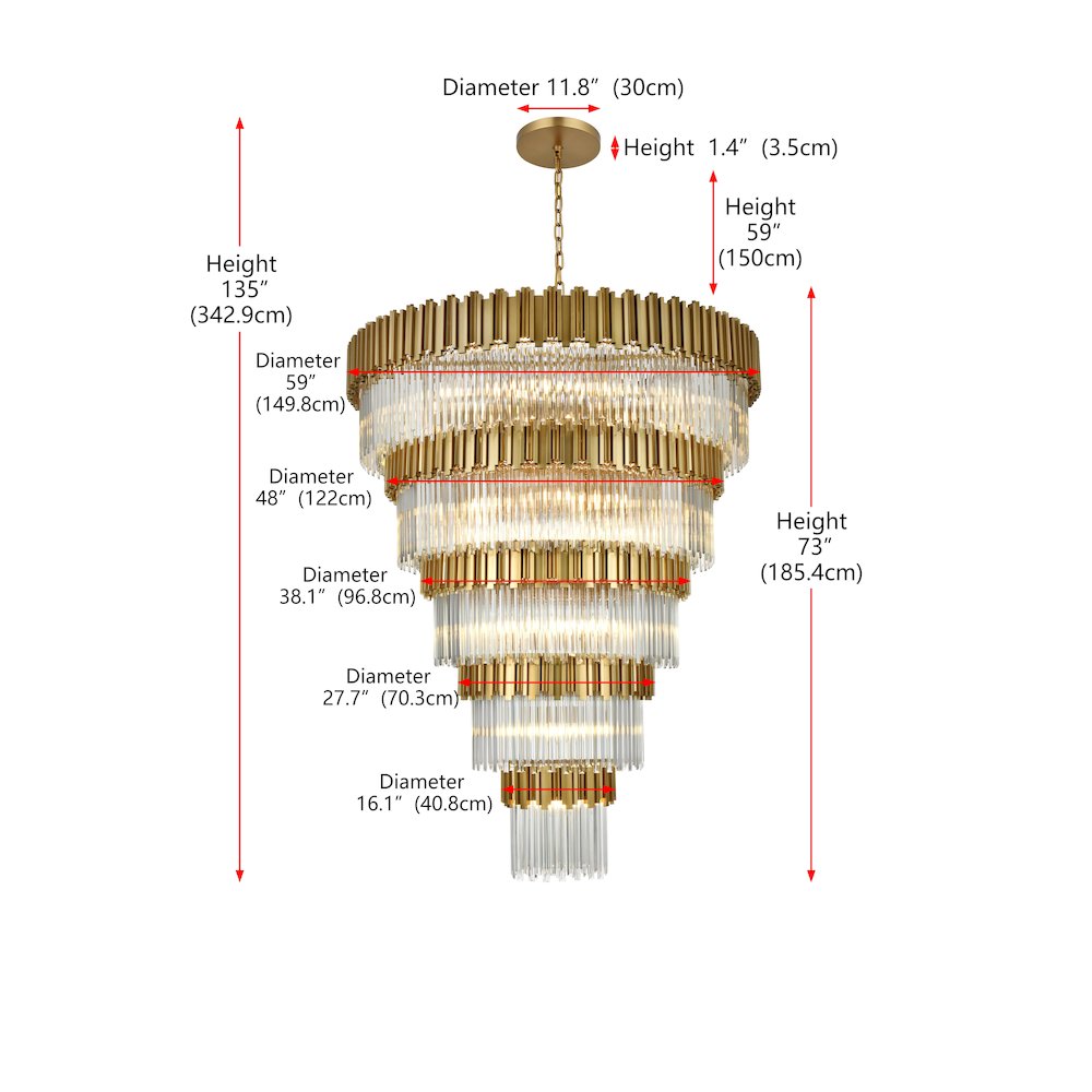 Willow 59 Inch Chandelier In Satin Gold. Picture 8
