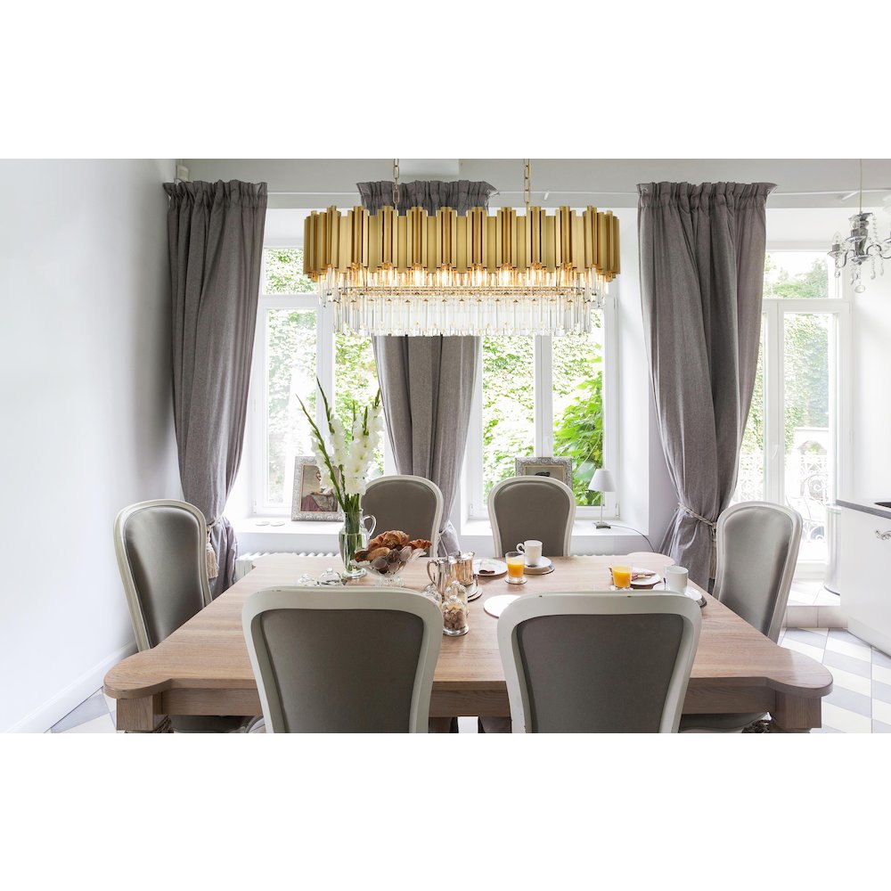 Willow 36 Inch Rectangular Chandelier In Satin Gold. Picture 2