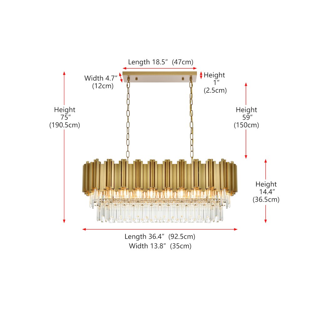 Willow 36 Inch Rectangular Chandelier In Satin Gold. Picture 8