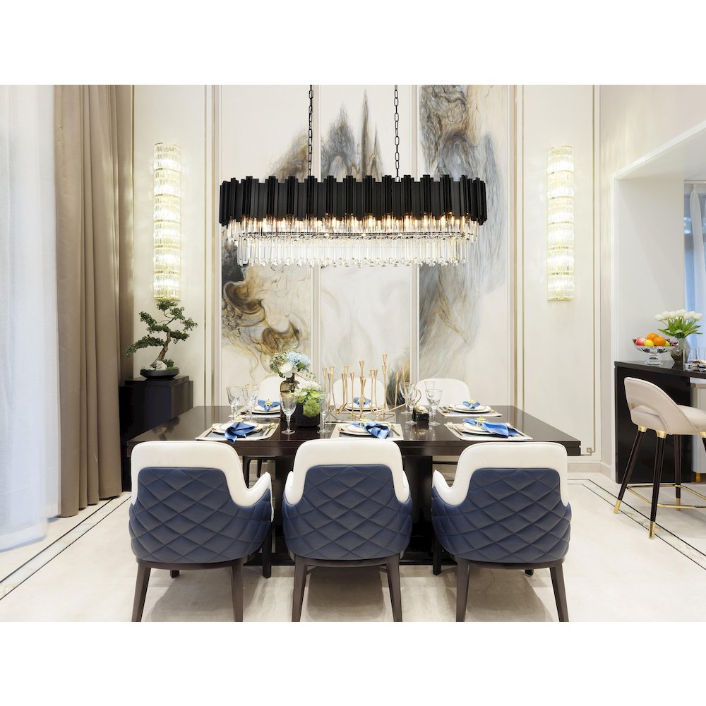Willow 47 Inch Rectangular Chandelier In Black. Picture 2