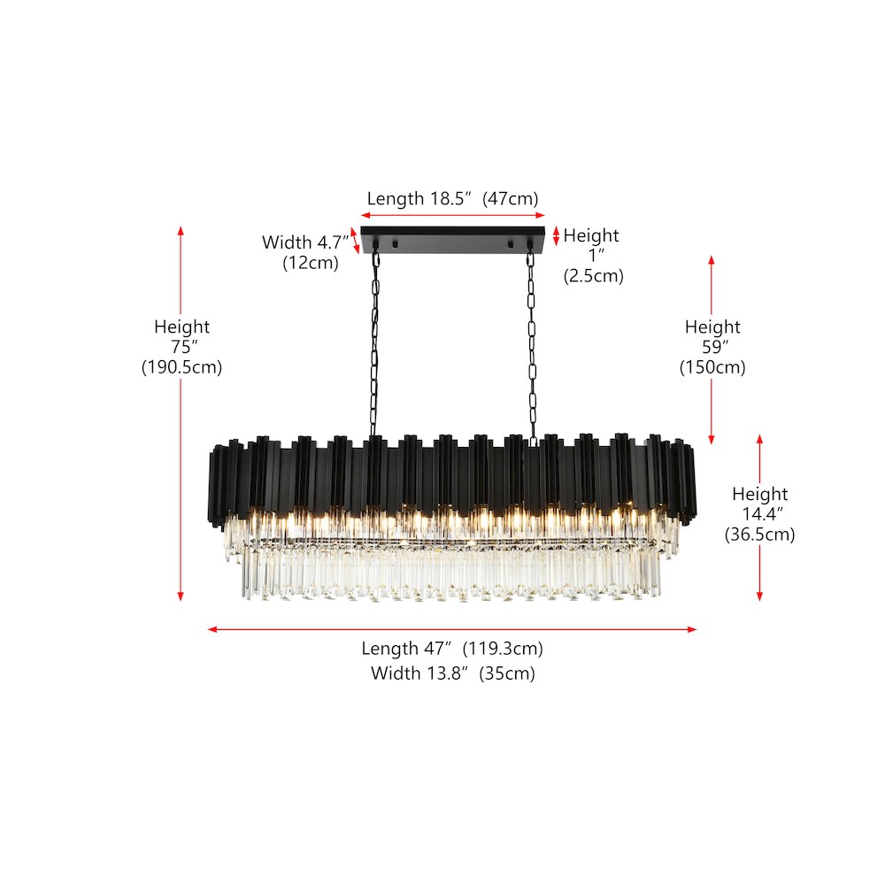 Willow 47 Inch Rectangular Chandelier In Black. Picture 8