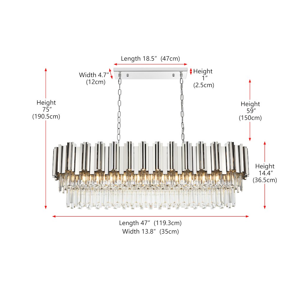 Willow 47 Inch Rectangular Chandelier In Chrome. Picture 8
