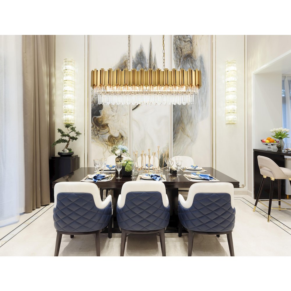 Willow 47 Inch Rectangular Chandelier In Satin Gold. Picture 2