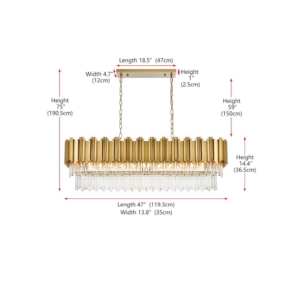 Willow 47 Inch Rectangular Chandelier In Satin Gold. Picture 8