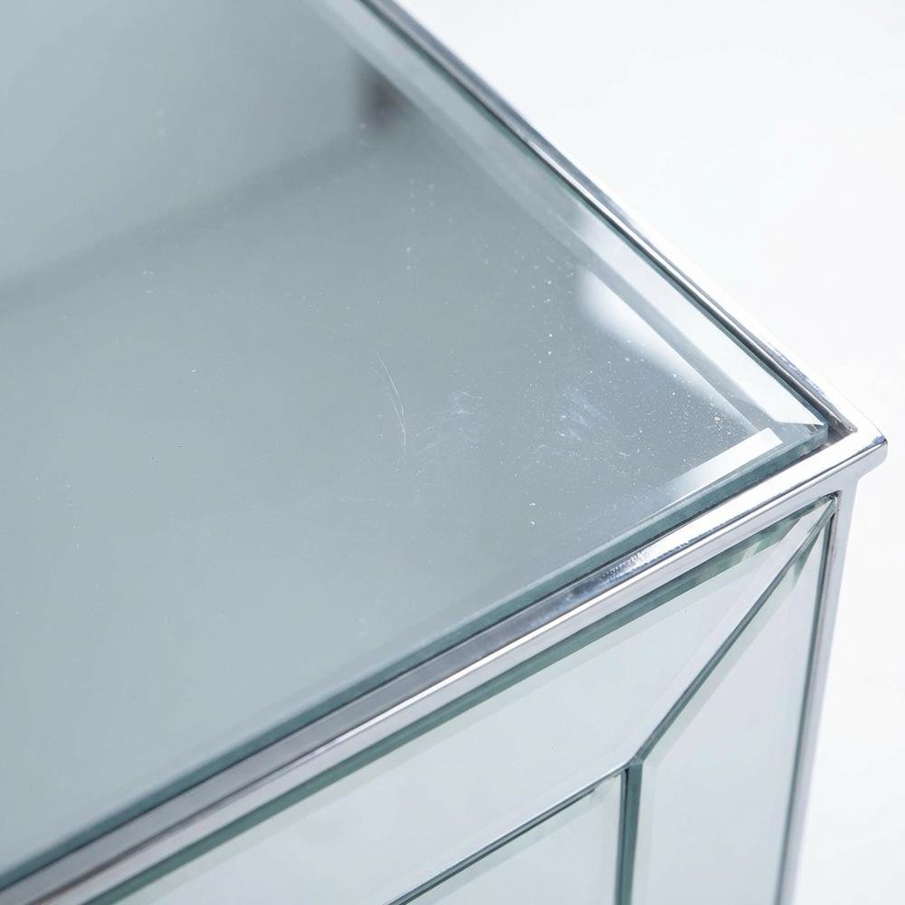 Silver mirrored credenza with crystal accents and sleek design. Picture 5