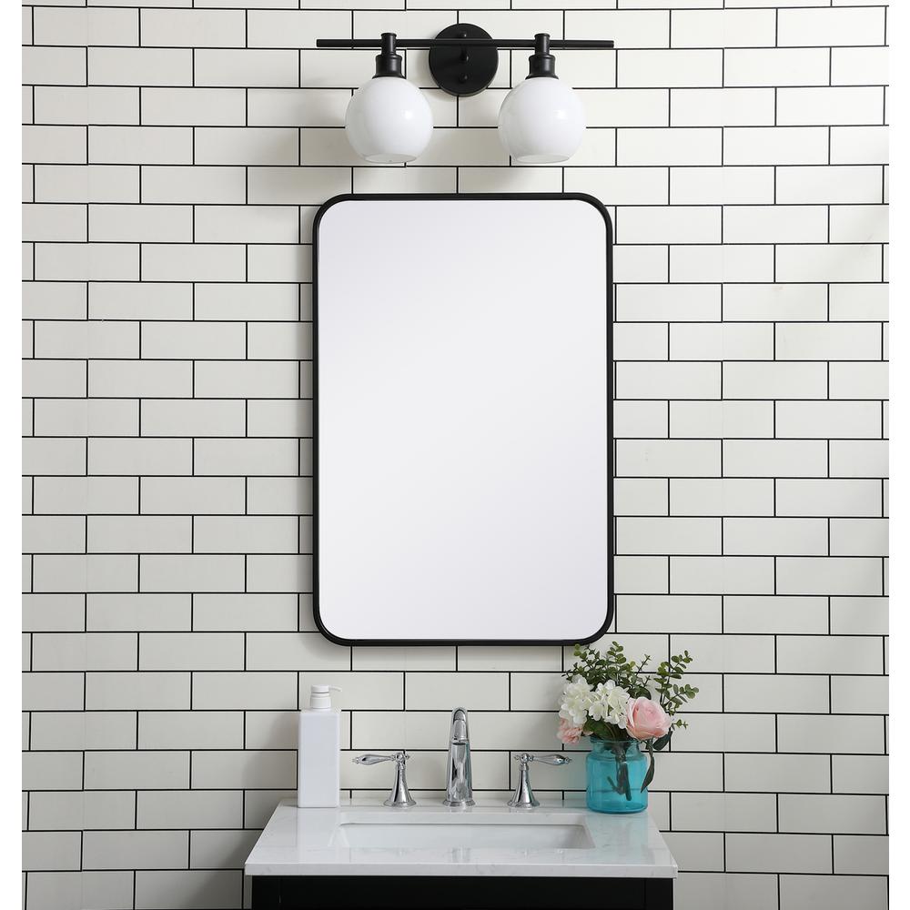 Soft corner metal rectangular mirror 20x30 inch in Black. Picture 9
