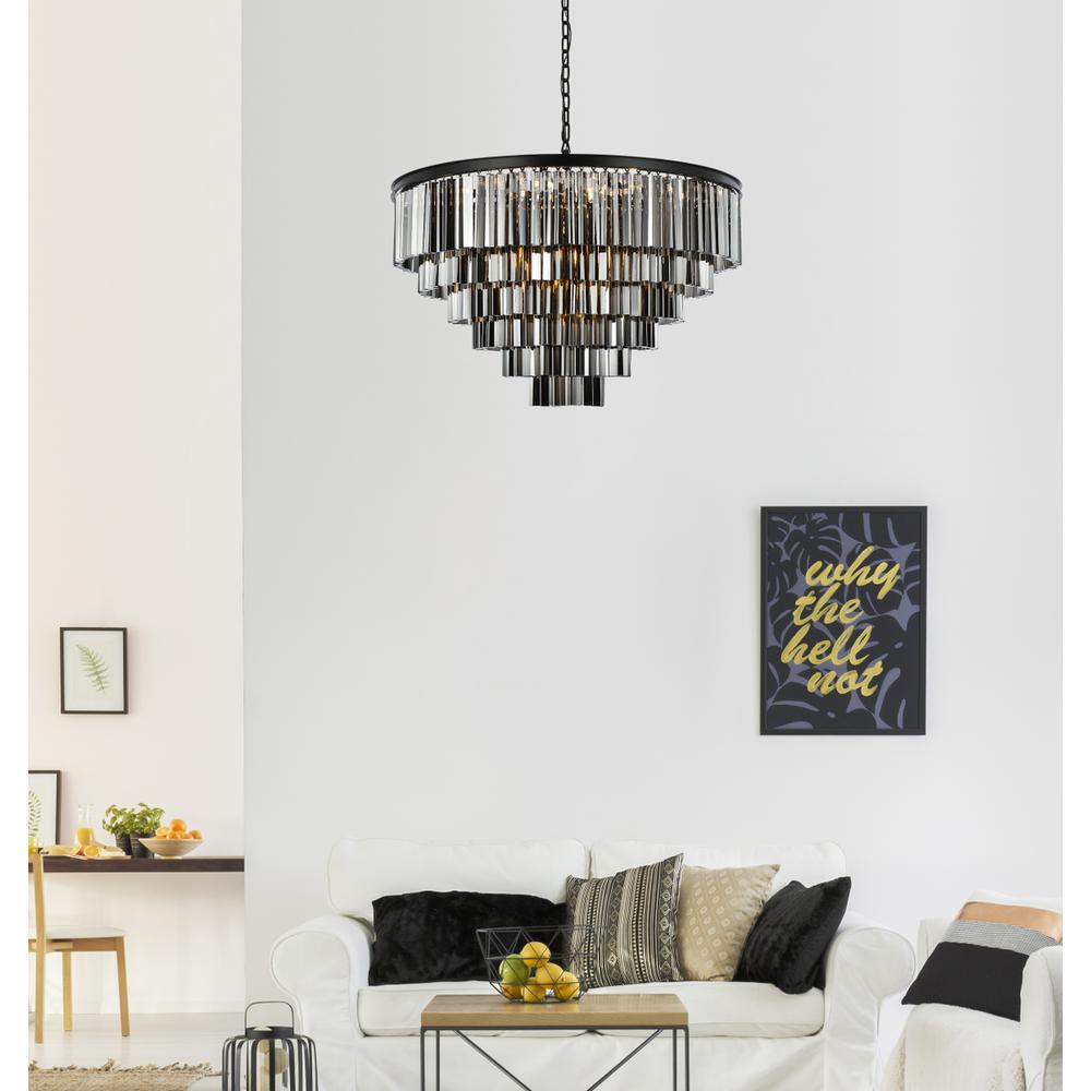 Sydney 33 light Matte Black Chandelier Silver Shade (Grey) Royal Cut Crystal. Picture 8