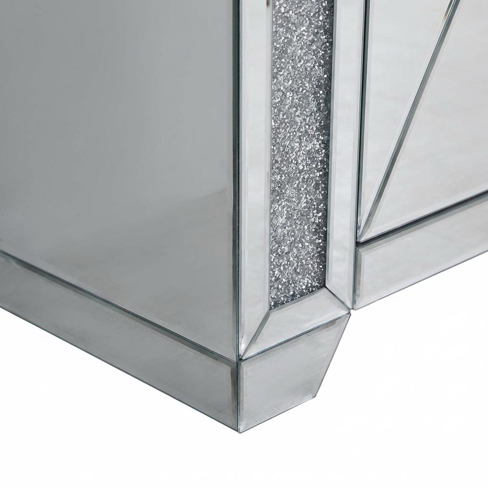 Silver mirrored credenza with crystal accents and sleek design. Picture 6