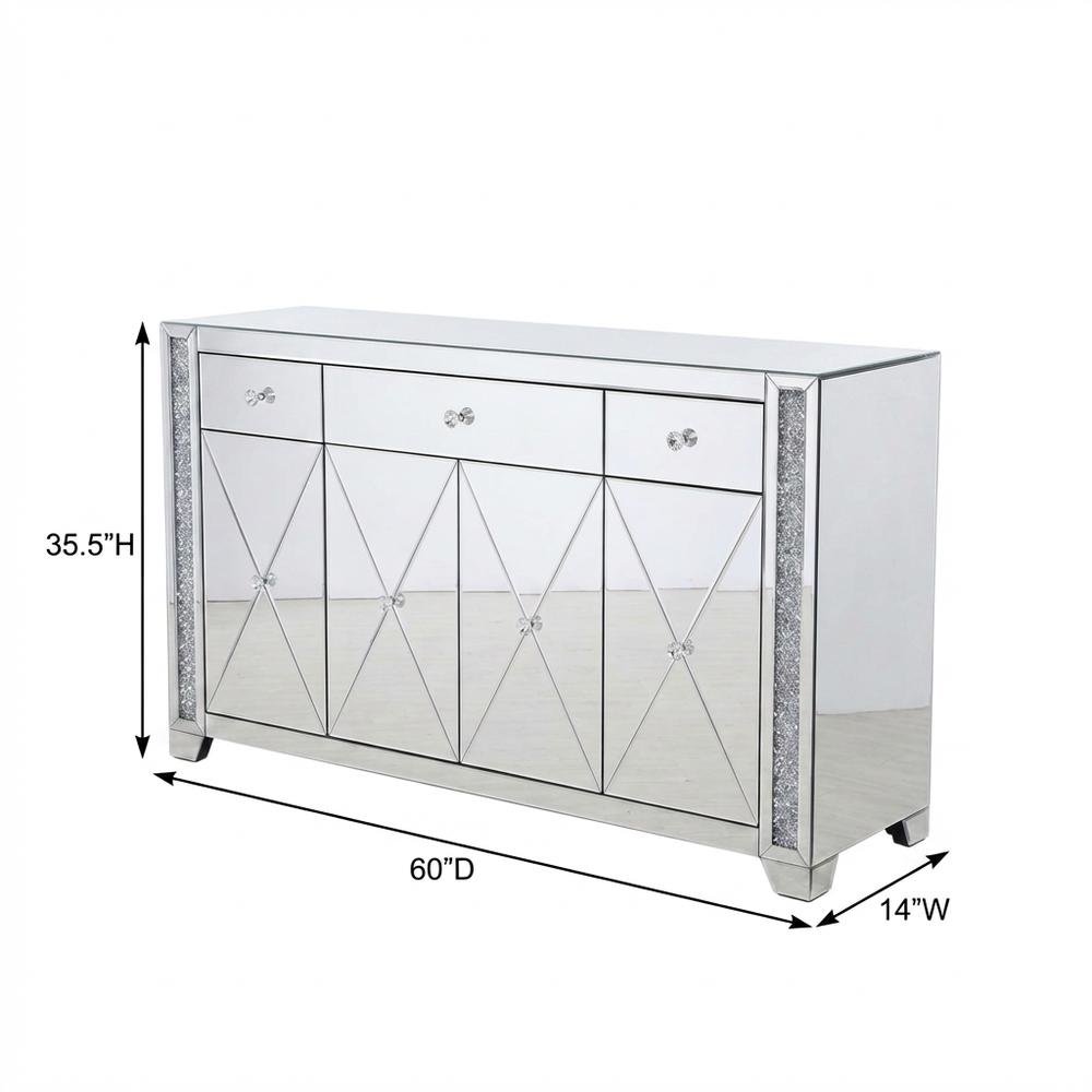 Silver mirrored credenza with crystal accents and sleek design. Picture 7