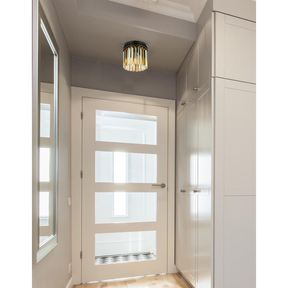 Sydney 3 light Matte Black Flush Mount Golden Teak (Smoky) Royal Cut Crystal. Picture 8