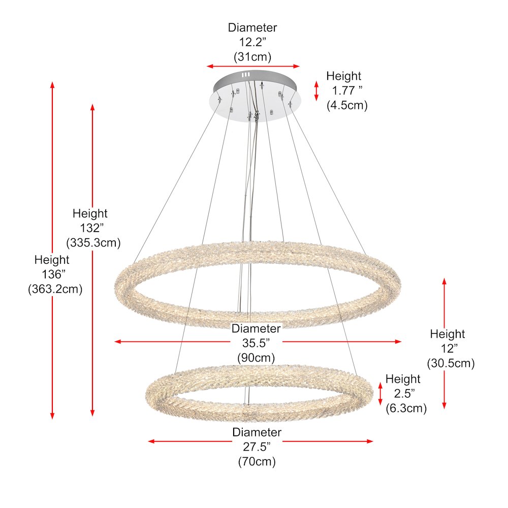 Bowen 35.5 inch LED chandelier in chrome. Picture 3