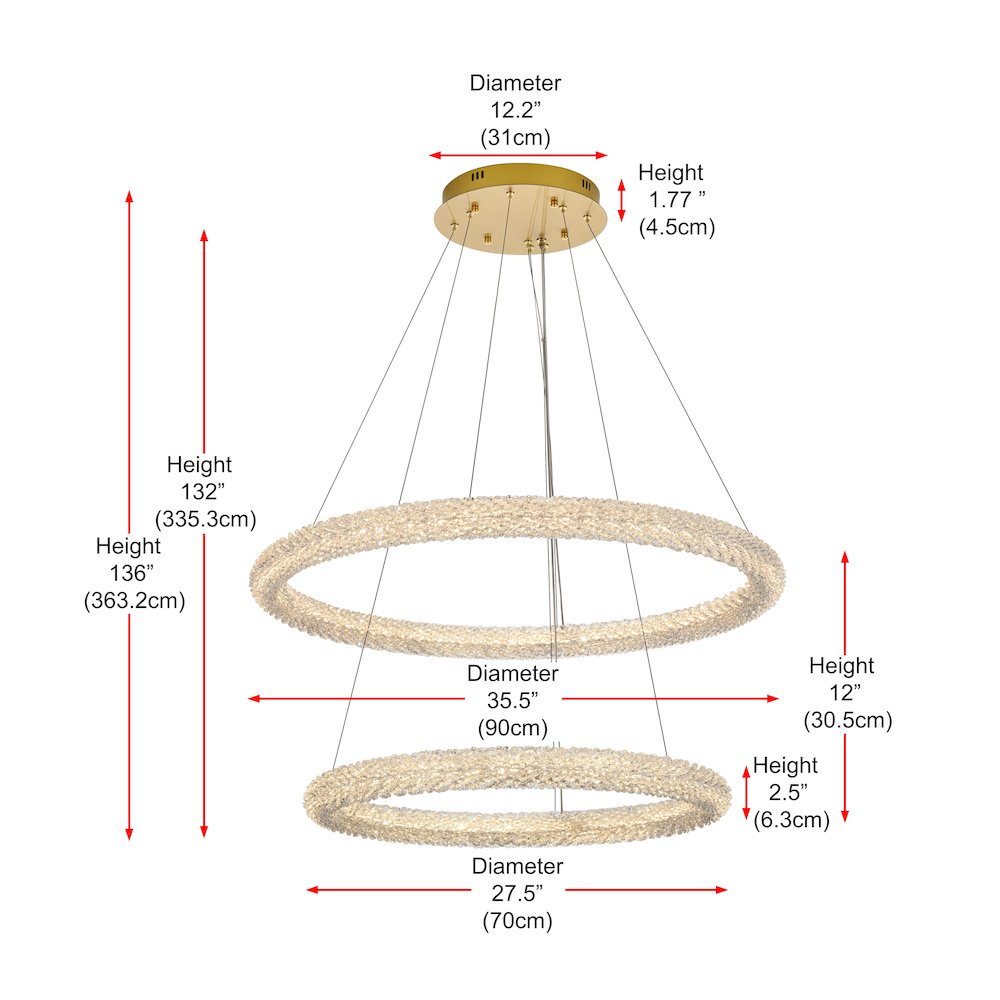 Bowen 35.5 inch LED chandelier in Satin Gold. Picture 3