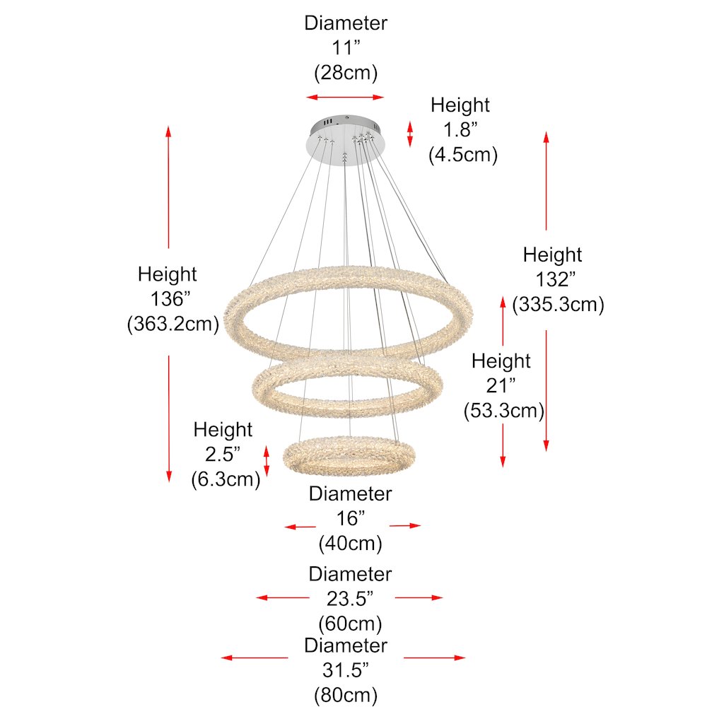 Bowen 32 inch Adjustable LED Chandelier in Chrome. Picture 11