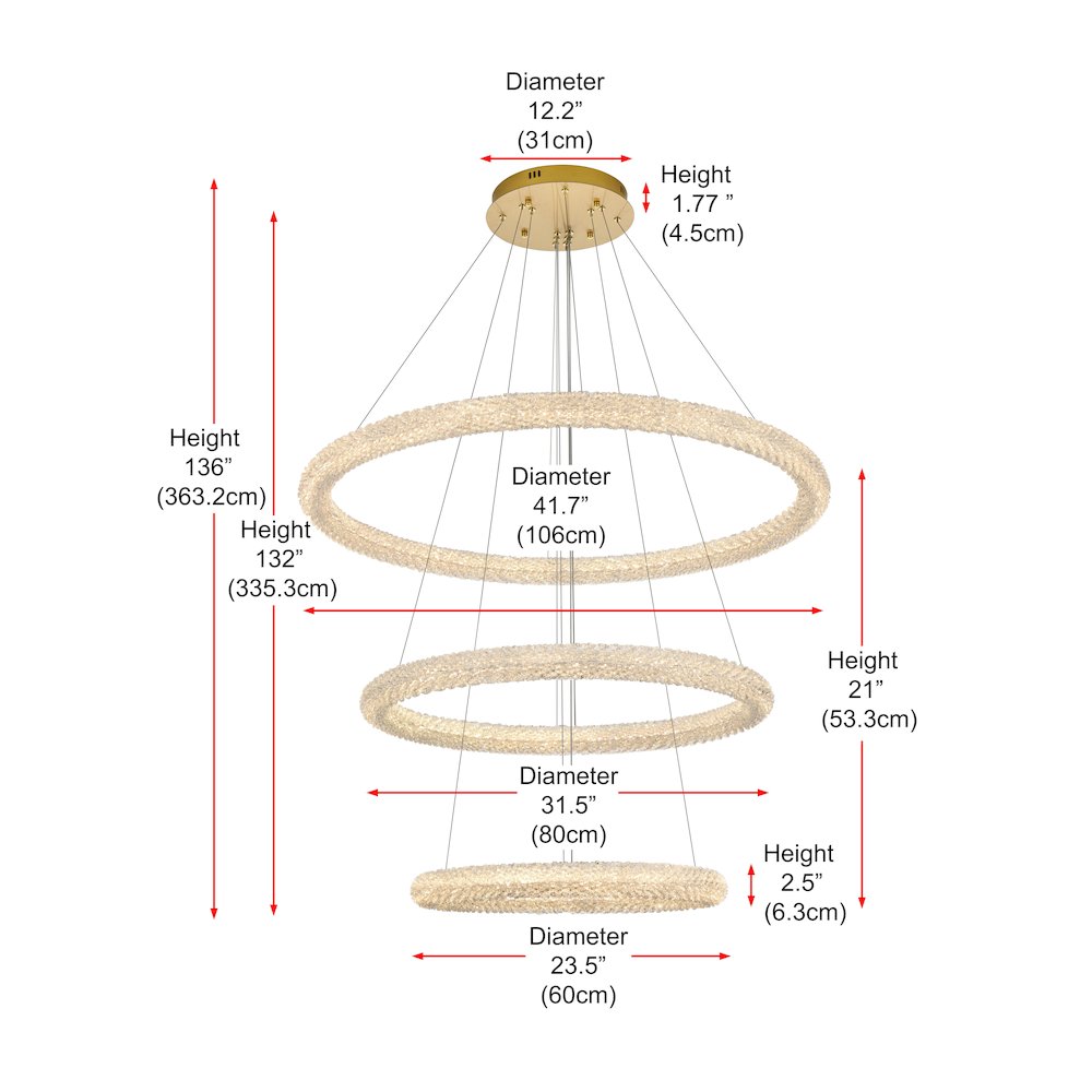 Bowen 42 inch LED chandelier in Satin Gold. Picture 4