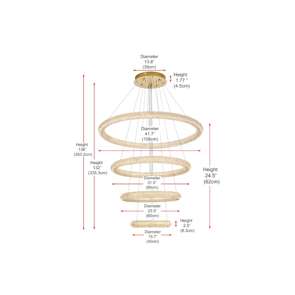 Bowen 42 inch LED chandelier in Satin Gold. Picture 4