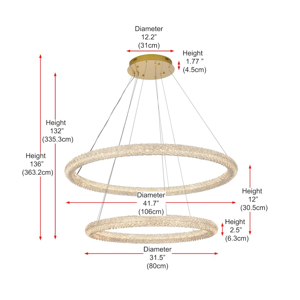 Bowen 42 inch LED chandelier in Satin Gold. Picture 3