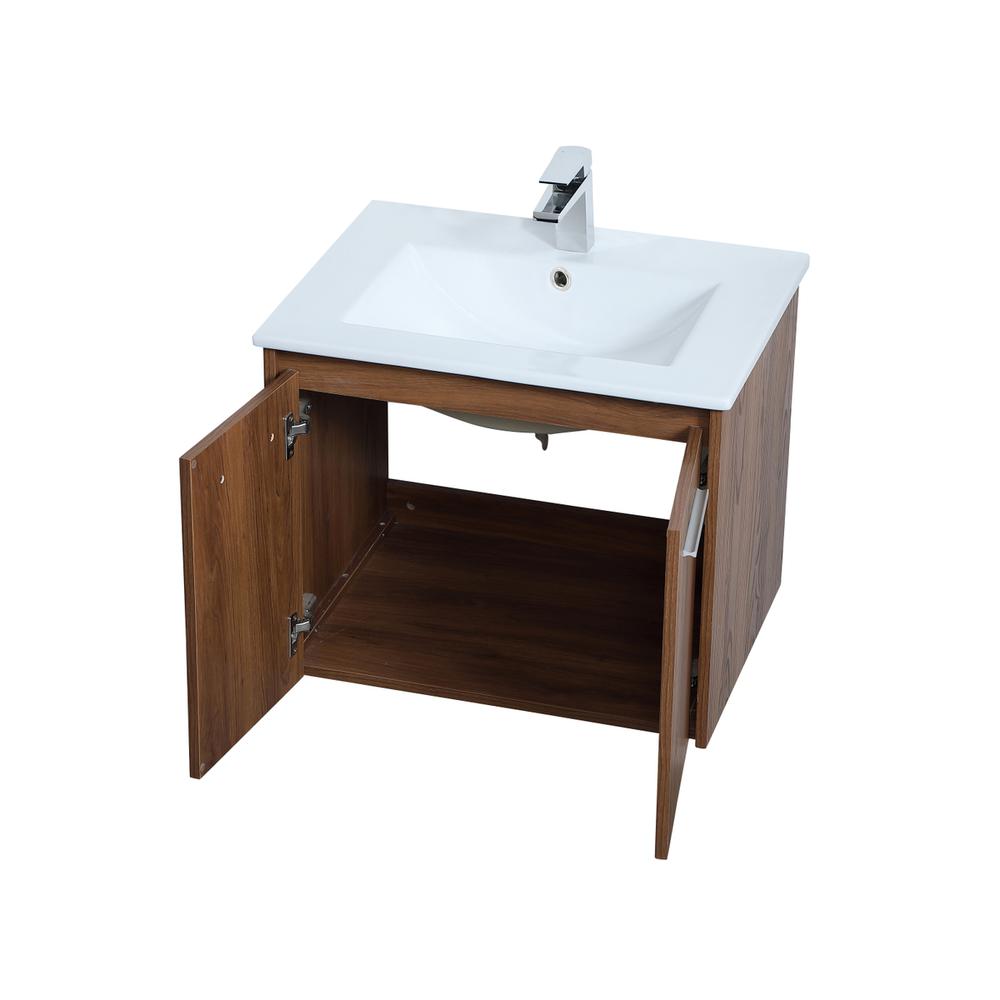 24 inch  Single Bathroom Floating Vanity in Walnut Brown. Picture 7