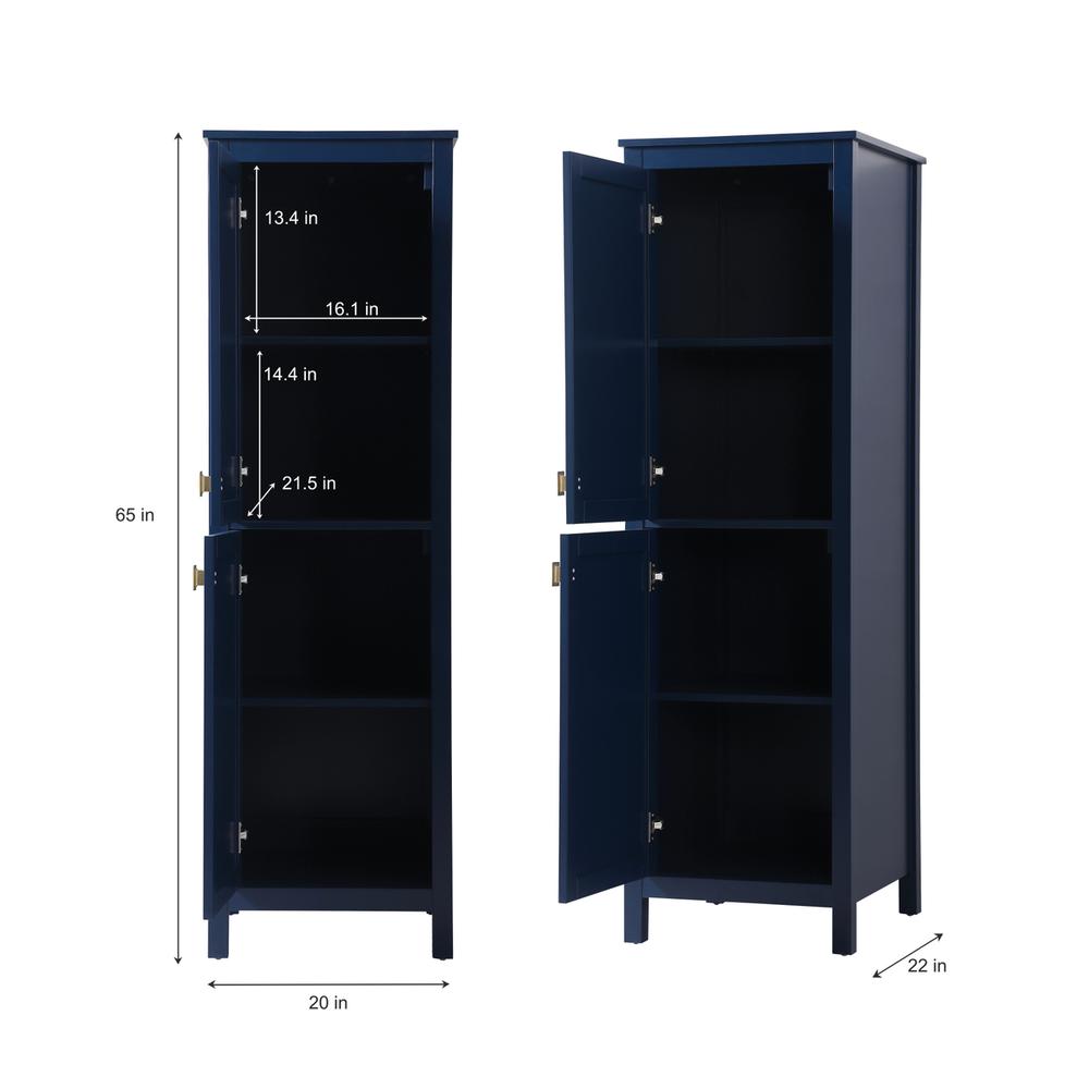 20 Inch Wide Bathroom Linen Storage Freestanding Cabinet In Blue. Picture 8