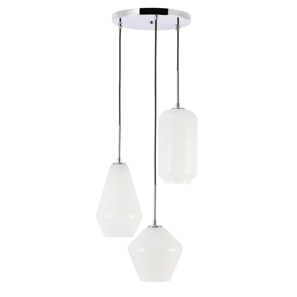 Gene 3 light Chrome and Frosted white glass pendant. Picture 2