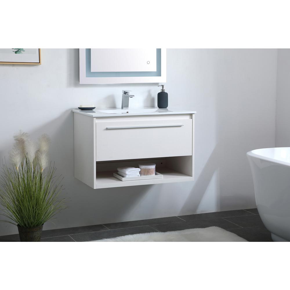 30 inch  Single Bathroom Floating Vanity in White. Picture 2