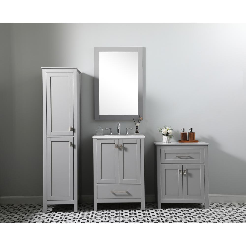 16 Inch Wide Bathroom Linen Storage Freestanding Cabinet In Grey. Picture 10