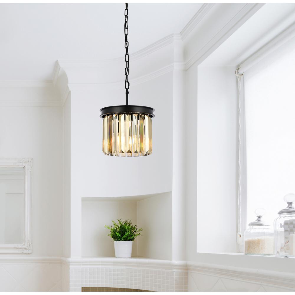 Sydney 3 light Matte Black Pendant Golden Teak (Smoky) Royal Cut Crystal. Picture 8