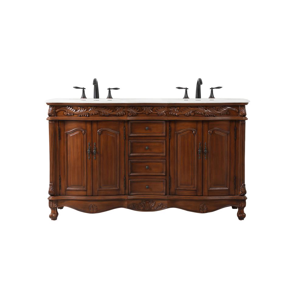 60 inch double Bathroom vanity in teak with ivory white engineered marble. Picture 1