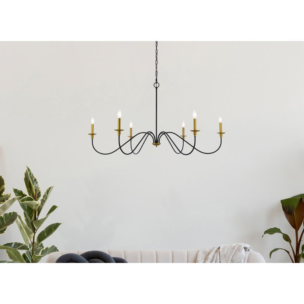 Rohan 48 inch chandelier in matte black and brass. Picture 8