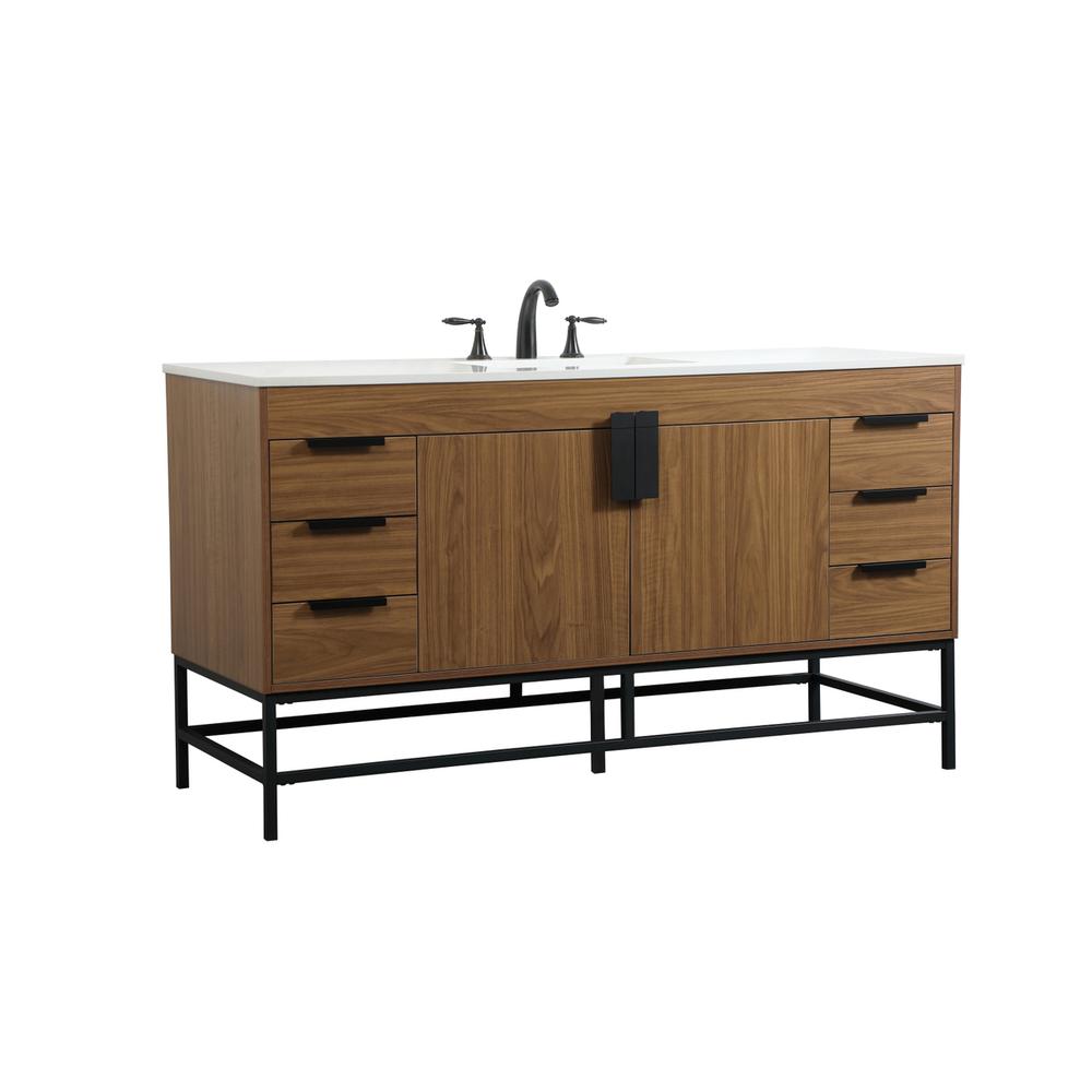 60 inch Single bathroom vanity in walnut brown. Picture 7