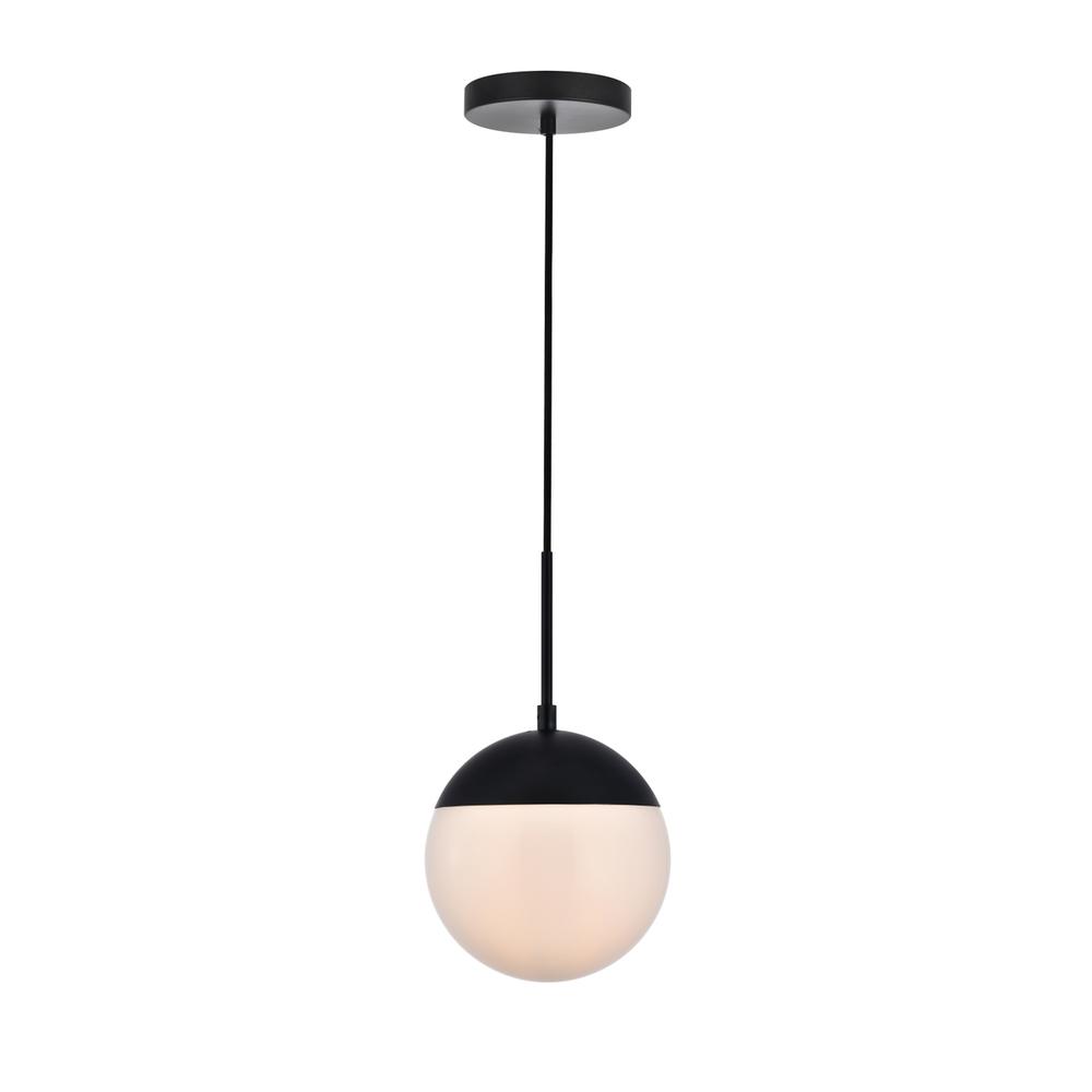 Eclipse 1 Light Black Pendant With Frosted White Glass. Picture 1