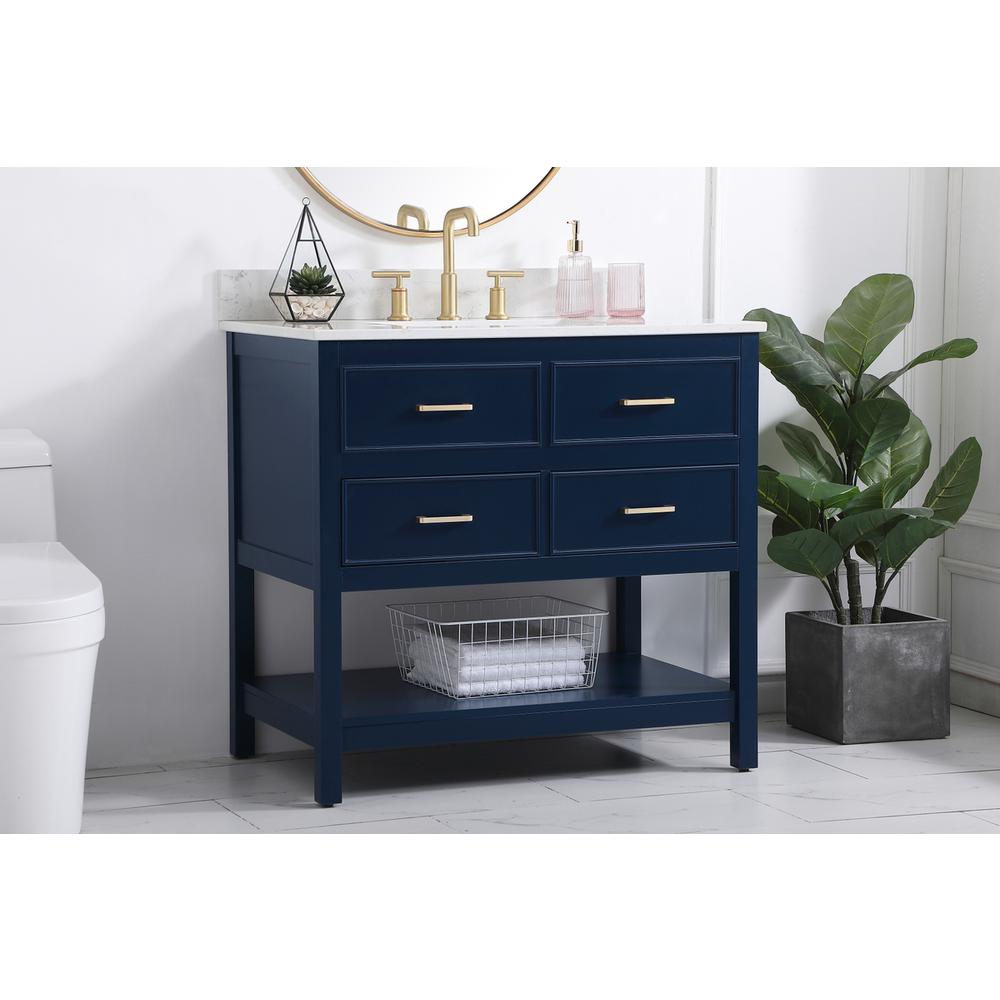 36 inch Single bathroom vanity in blue with backsplash. Picture 2