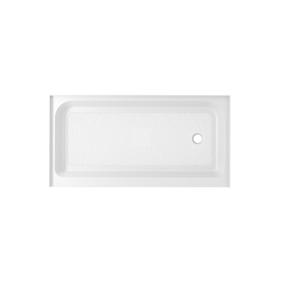 60x32 inch Single threshold shower tray right drain in glossy white. Picture 1