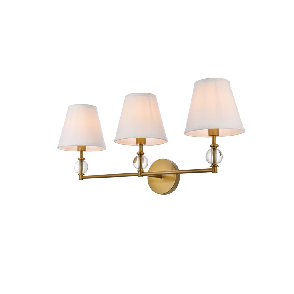 Bethany 3 lights bath sconce in brass with white fabric shade. Picture 2